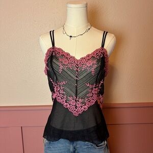 wocoal fairy coquette babydoll lace cami chemise sz xl pink black floral nylon